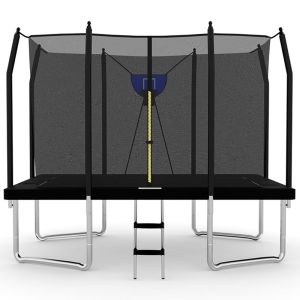 10x12ft Rectangular Trampoline with Safety Enclosure Black FREE Ladder & Basketball Game