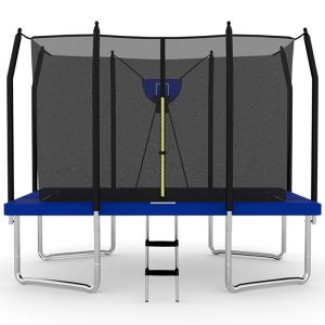 10x12ft Rectangular Trampoline with Safety Enclosure Blue FREE Ladder & Basketball Game