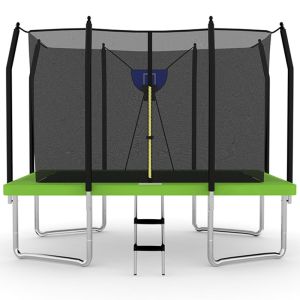 10x12ft Rectangular Trampoline with Safety Enclosure Green FREE Ladder & Basketball Game